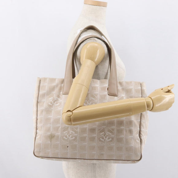 CHANEL New Travel Line Tote Bag Nylon Beige Gold CC Auth BA10414