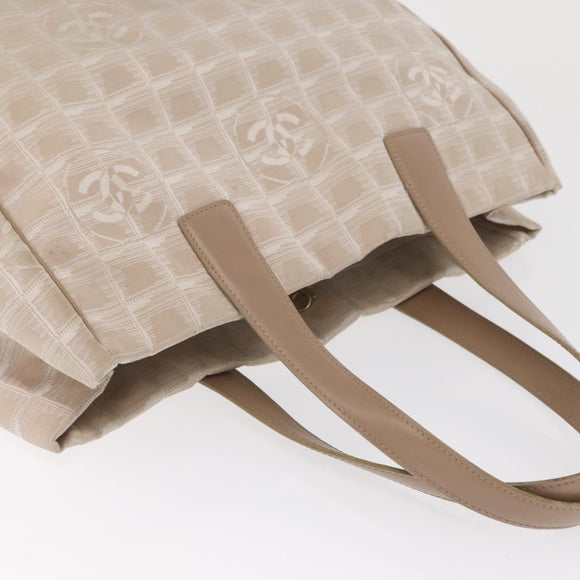 CHANEL New Travel Line Tote Bag Nylon Beige Gold CC Auth BA10414