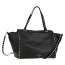 VALENTINO Tote Bag Leather 2way Black Gold Auth BA10419V-1