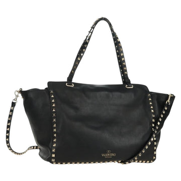 VALENTINO Tote Bag Leather 2way Black Gold Auth BA10419V