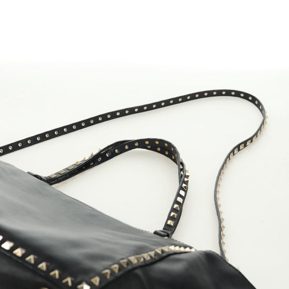 VALENTINO Tote Bag Leather 2way Black Gold Auth BA10419V