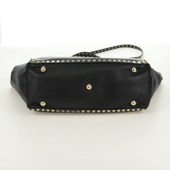 VALENTINO Tote Bag Leather 2way Black Gold Auth BA10419V