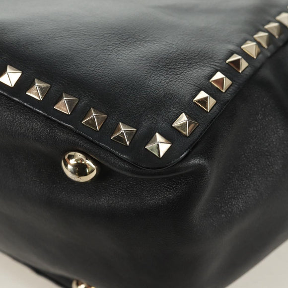 VALENTINO Tote Bag Leather 2way Black Gold Auth BA10419V