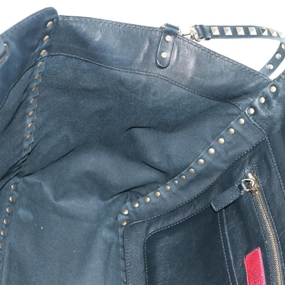 VALENTINO Tote Bag Leather 2way Black Gold Auth BA10419V