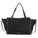 VALENTINO Tote Bag Leather 2way Black Gold Auth BA10419V-2