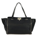 VALENTINO Tote Bag Leather 2way Black Gold Auth BA10419V-3