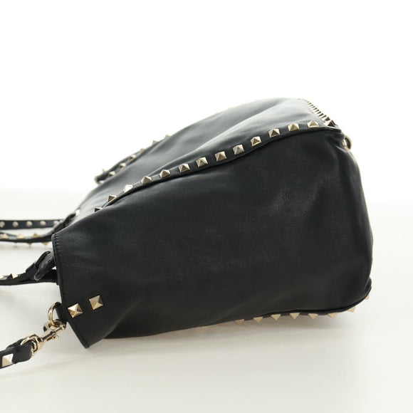 VALENTINO Tote Bag Leather 2way Black Gold Auth BA10419V