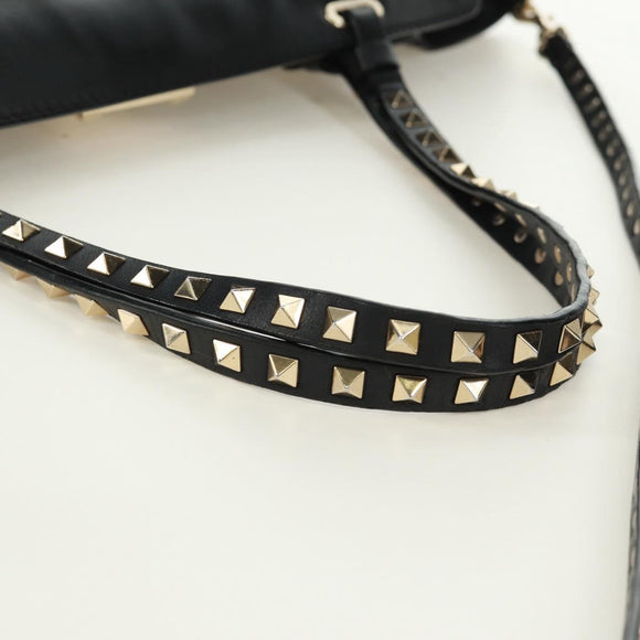 VALENTINO Tote Bag Leather 2way Black Gold Auth BA10419V