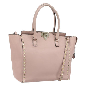 VALENTINO Tote Bag Leather 2way Pink Gold Auth BA10420