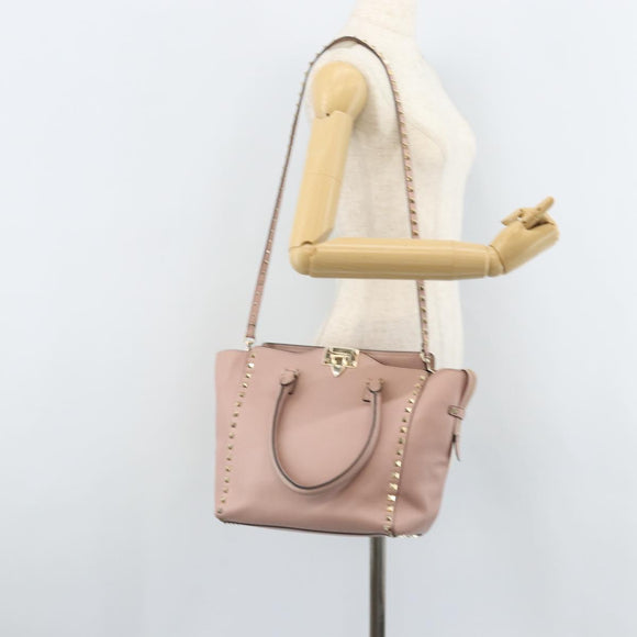 VALENTINO Tote Bag Leer 2way Roze Goud Auth BA10420