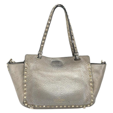 VALENTINO Tote Bag Leather 2way Gold Auth BA10421 - 0