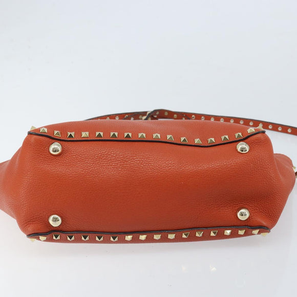 VALENTINO Tote Bag Leer 2way Oranje Goud Auth BA10422