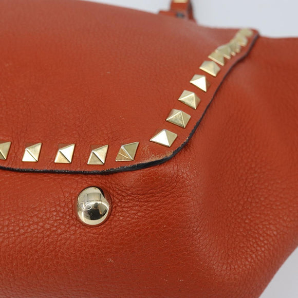 VALENTINO Tote Bag Leer 2way Oranje Goud Auth BA10422