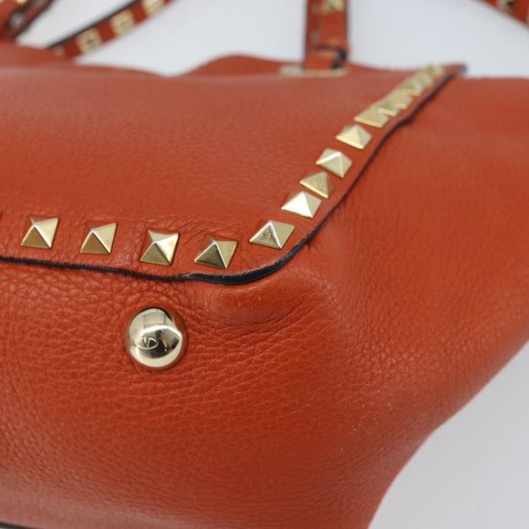 VALENTINO Tote Bag Leer 2way Oranje Goud Auth BA10422