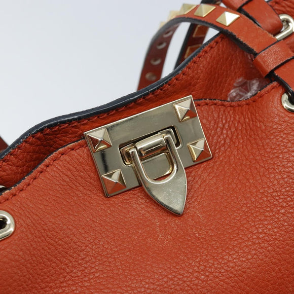 VALENTINO Tote Bag Leer 2way Oranje Goud Auth BA10422