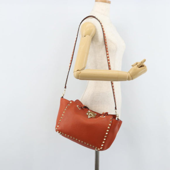 VALENTINO Tote Bag Leer 2way Oranje Goud Auth BA10422