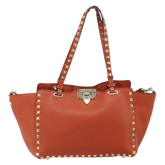 VALENTINO Tote Bag Leer 2way Oranje Goud Auth BA10422