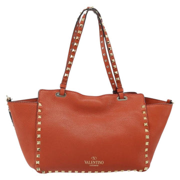 VALENTINO Tote Bag Leather 2way Orange Gold Auth BA10422 - 0