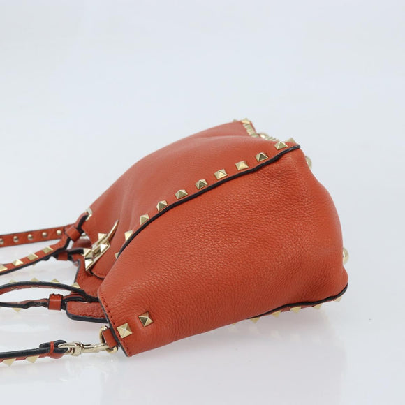 VALENTINO Tote Bag Leer 2way Oranje Goud Auth BA10422