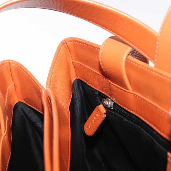 BVLGARI Hand Bag Leather Orange Silver Auth BA10424