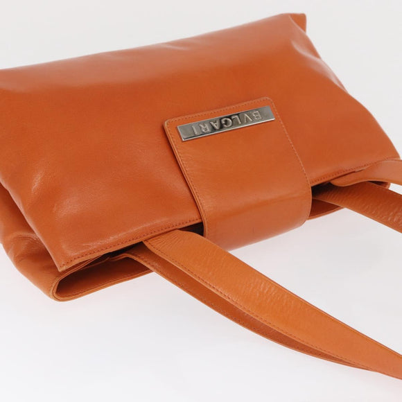 BVLGARI Hand Bag Leather Orange Silver Auth BA10424