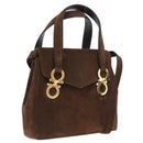 Salvatore Ferragamo Gancini Hand Bag Suede 2way Brown Gold Auth BA10426-1