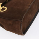 Salvatore Ferragamo Gancini Hand Bag Suede 2way Brown Gold Auth BA10426-10