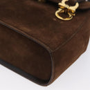 Salvatore Ferragamo Gancini Hand Bag Suede 2way Brown Gold Auth BA10426-16