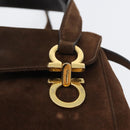 Salvatore Ferragamo Gancini Hand Bag Suede 2way Brown Gold Auth BA10426-19