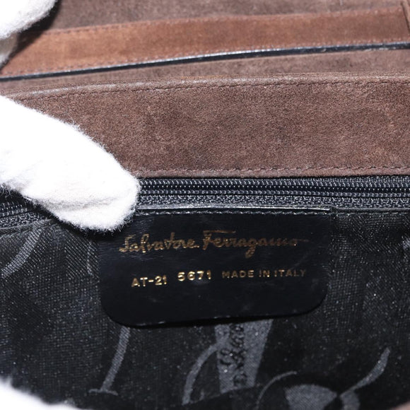 Salvatore Ferragamo Gancini Hand Bag Suede 2way Brown Gold Auth BA10426