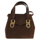 Salvatore Ferragamo Gancini Hand Bag Suede 2way Brown Gold Auth BA10426-13