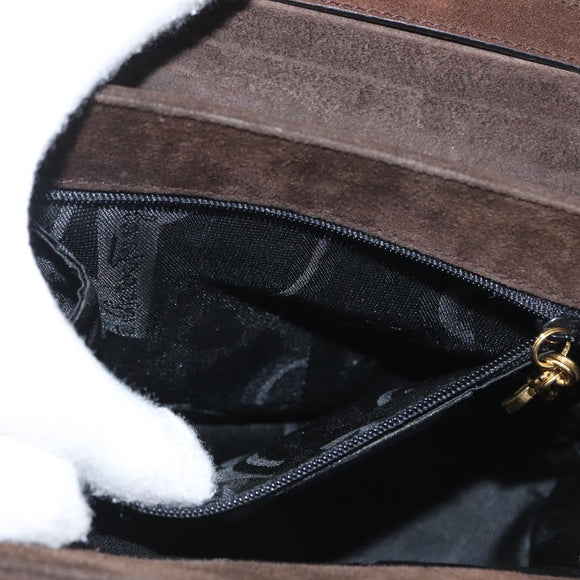 Salvatore Ferragamo Gancini Hand Bag Suede 2way Brown Gold Auth BA10426