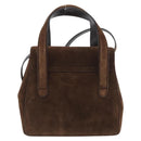 Salvatore Ferragamo Gancini Hand Bag Suede 2way Brown Gold Auth BA10426-2