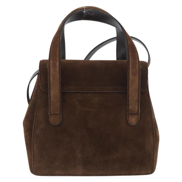 Salvatore Ferragamo Gancini Hand Bag Suede 2way Brown Gold Auth BA10426