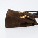 Salvatore Ferragamo Gancini Hand Bag Suede 2way Brown Gold Auth BA10426-3