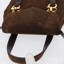 Salvatore Ferragamo Gancini Hand Bag Suede 2way Brown Gold Auth BA10426-6