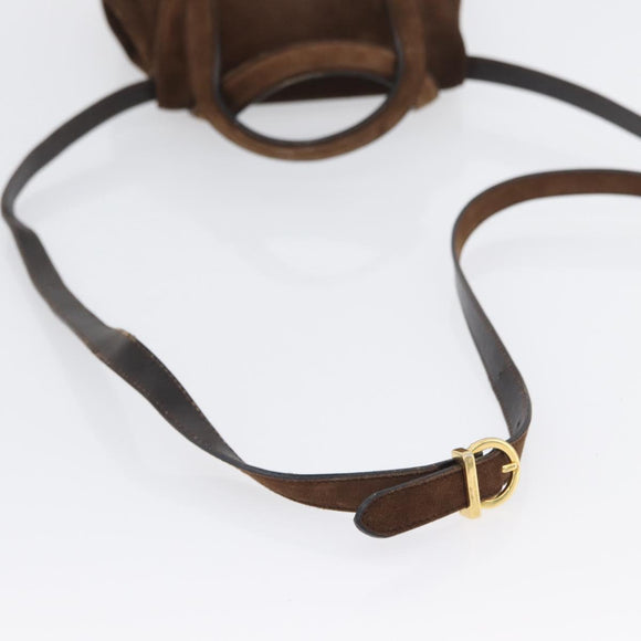 Salvatore Ferragamo Gancini Hand Bag Suede 2way Brown Gold Auth BA10426