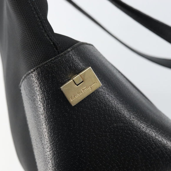 Salvatore Ferragamo Tragetasche Canvas Schwarz Gold Auth BA10431