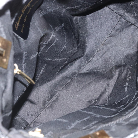 Salvatore Ferragamo Tragetasche Canvas Schwarz Gold Auth BA10431