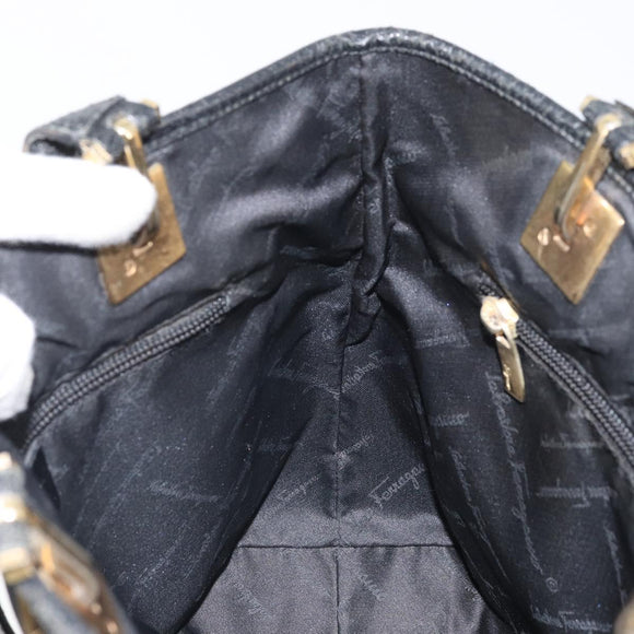 Salvatore Ferragamo Tragetasche Canvas Schwarz Gold Auth BA10431