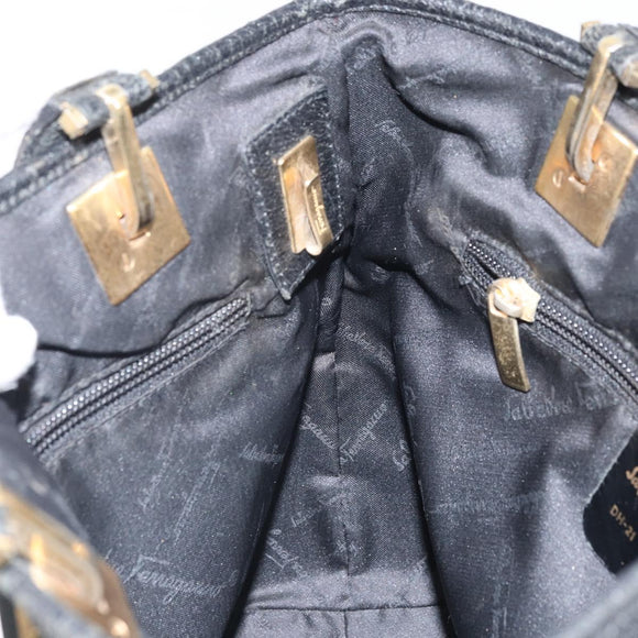 Salvatore Ferragamo Tragetasche Canvas Schwarz Gold Auth BA10431