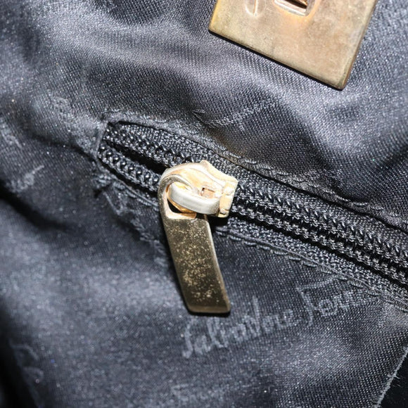 Salvatore Ferragamo Tragetasche Canvas Schwarz Gold Auth BA10431