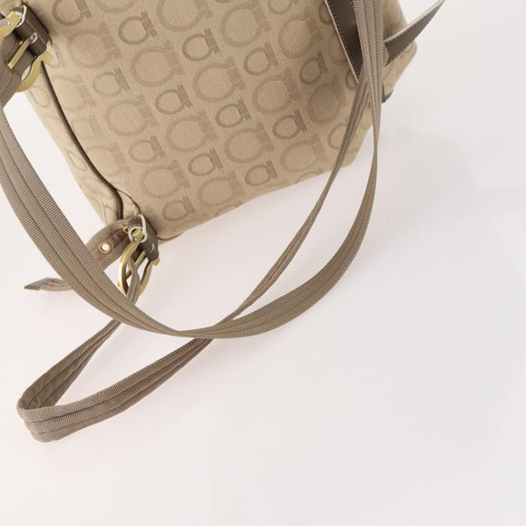 Salvatore Ferragamo Gancini Backpack Canvas Beige Gold Auth BA10432