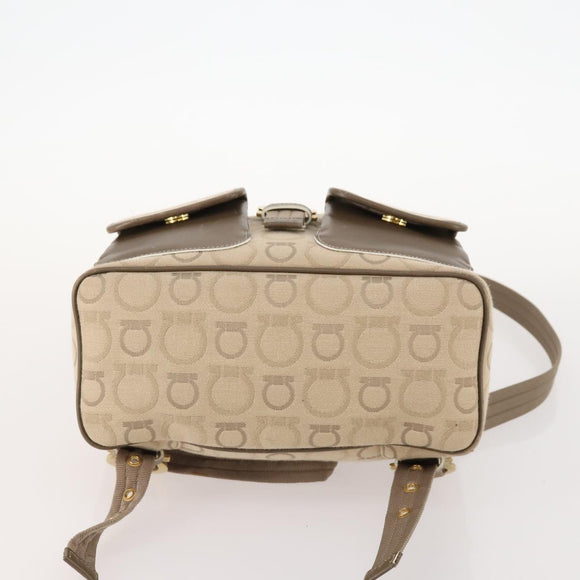 Salvatore Ferragamo Gancini Backpack Canvas Beige Gold Auth BA10432