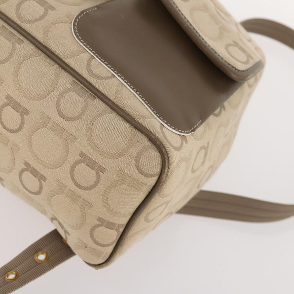 Salvatore Ferragamo Gancini Backpack Canvas Beige Gold Auth BA10432