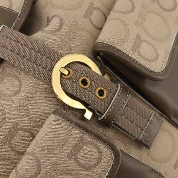 Salvatore Ferragamo Gancini Backpack Canvas Beige Gold Auth BA10432