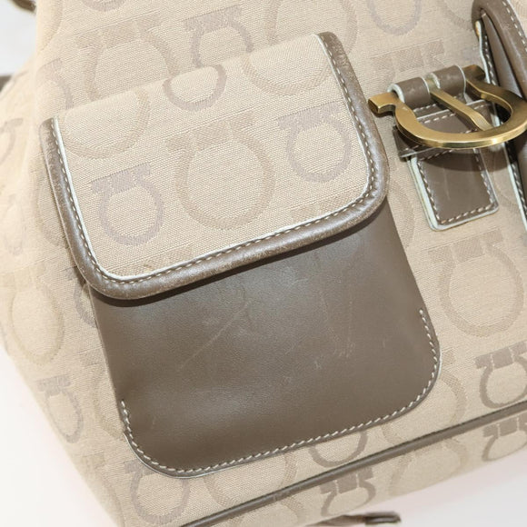 Salvatore Ferragamo Gancini Backpack Canvas Beige Gold Auth BA10432