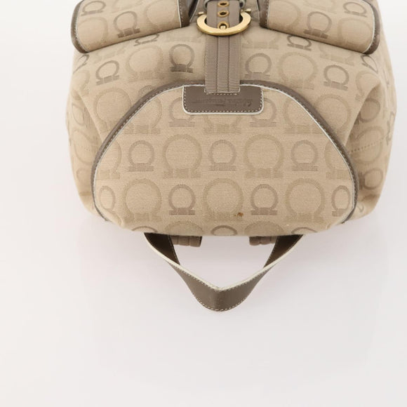 Salvatore Ferragamo Gancini Backpack Canvas Beige Gold Auth BA10432