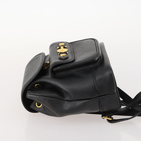 Gianni Versace Backpack Leather Black Gold Auth BA10433