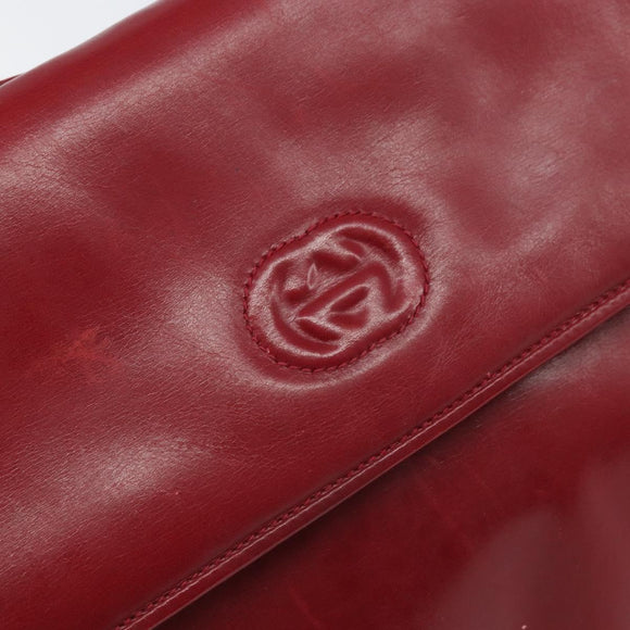 GUCCI Shoulder Bag Leather Red Gold Auth BA10436